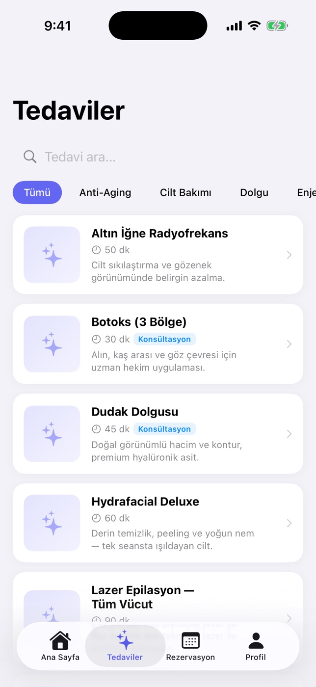 Medspa app — treatments
