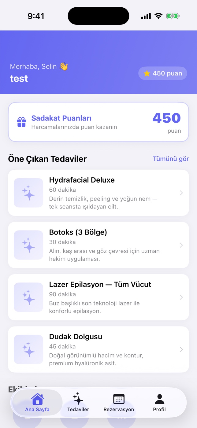 Medspa app — loyalty home